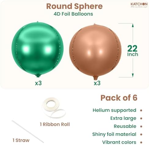 KatchOn Green and Brown Foil Balloons 22 Inch, Pack of 6 - Image 2