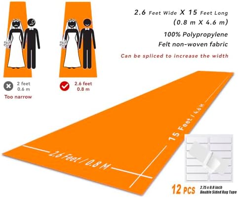 EZLucky Orange Carpet Runner for Party, 2.6 x 15 ft, 130 GSM Felt Fabric - Image 3