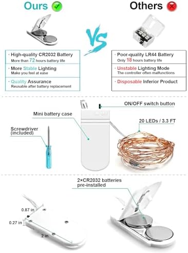 20 Pack Fairy Lights Battery Operated, 3.3ft 20 LED Mini String Lights Twinkle Lights Copper Wire Firefly Starry Lights for Mason Jars Wedding Party Christmas Centerpiece Table Decorations, Warm White - Image 2