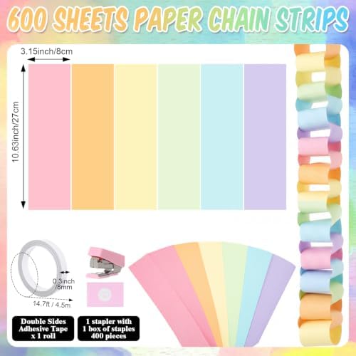 TaoBary Pastel Party Decorations 600 Large Paper Chain, Pastels, Large Size - Image 4