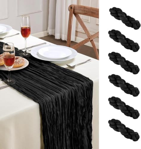 AGIRL 6 Pack Black Cheesecloth Table Runner 10FT Boho Gauze Halloween Decor by AGIRL