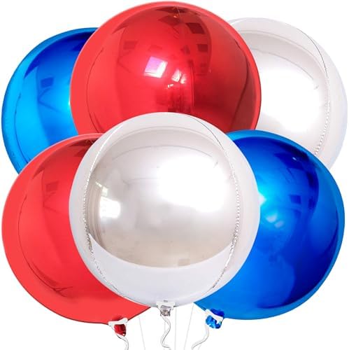 22 Inch Red White and Blue Foil Balloons - Pack of 6 Labor Day Decorations by KatchOn