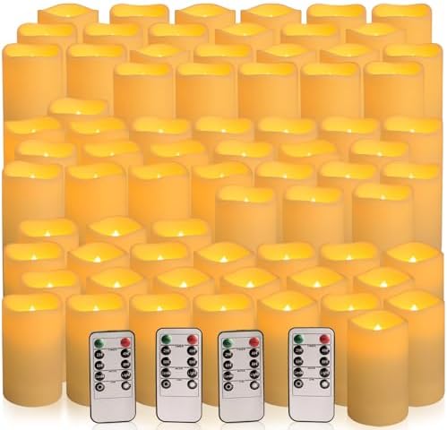 72-Pack Realistic Flameless LED Candle, Battery Operated with Remote Control, 3D Flame Pillar Timer Funtion Melted Top Safe,Perfect for Indoor/Outdoor Decor,Wedding,BBQ and Gift. by Wfmolcand