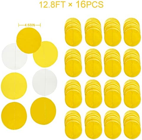 205 Ft Yellow White Party Decorations Gradient Yellow Big Circle Dots Backdrop Streamer Ombre Yellow Tissue Paper Polka Dot Hanging Garland for Birthday Bee Sunflower Lemon Party Supplies - Image 2
