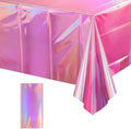 1 Pack Iridescent Pink Plastic Tablecloths, FunnyPars Shiny Disposable Laser Rectangle Table Covers, Holographic Foil Tablecloth Iridescent Party Decorations for Kpop Birthday Wedding Xmas, 54x108Inch by EnjoyYourFunnyParties