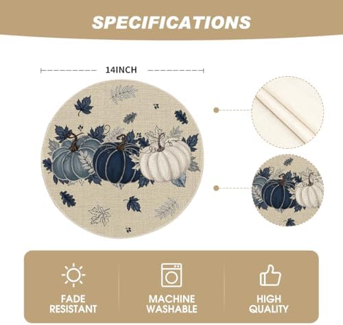 Artoid Mode Navy Blue Pumpkins Round Fall Placemats Set of 4-14 Inch - Image 6