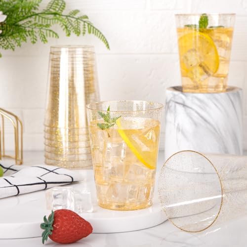 I00000 60 Pcs Gold Plastic Cups, 10 oz Hard Gold Glitter Disposable Cups - Image 5