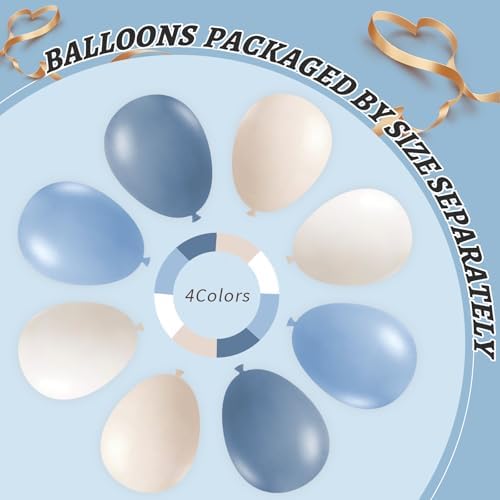 412Pcs Dusty Blue White Sand Balloon Arch Garland Kit,18 12 10 5 Inch Slate Fog Baby Blue Macaron Blue Sand White for Birthday Baby Shower Wedding Bridal Gender Reveal Decorations - Image 4