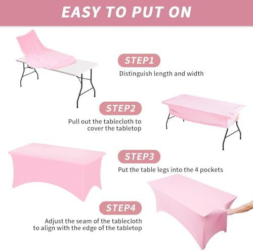 Fixwal 3 Pack 6FT Pink Birthday Tablecloth Spandex Fitted Table Cover - Image 4