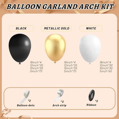 412Pcs Black and Gold Balloons,18 12 10 5 Inch Different Size Black White Metallic Gold Latex Balloons for Graduation Birthday Wedding Party Decorations - Image 2
