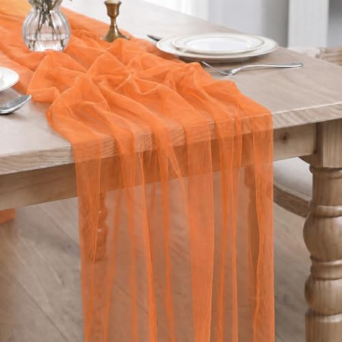 Artoid Mode Orange Gauze Table Runner 28x120Inch, Seasonal Sheer Kitchen Dining Holiday Wedding Birthday Baby Shower Table Decor for Home Party by ArtoidMode