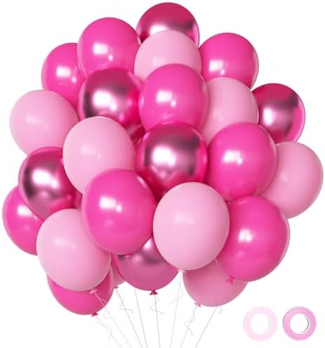 Pink Balloons Metallic Pink Balloon, 50Pcs 12Inch Hot Pink Chrome Pink Latex Balloons Light Pink Balloon and Dark Magenta Pink Balloons for Birthday,Baby Shower,Princess Theme Party Decorations by Aiwolf