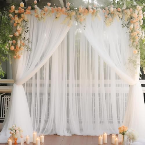 10ft X 10ft White Tulle Backdrop Curtain for Parites, Sheer Backdrop Curtains Fabric Drapes for Wedding Ceremony Arch Party Stage Decorations - Image 3