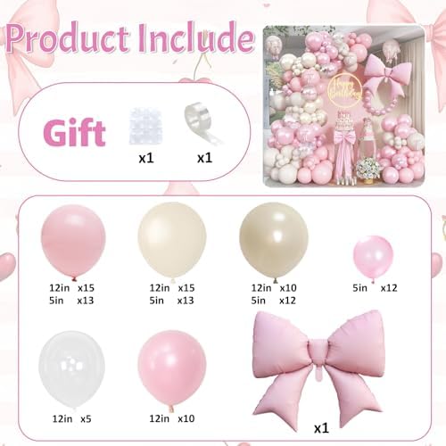 Double Stuffed Pearl White and Pink Balloon Arch Garland Kit, Pearl White Beige with Pink Bow Foil Balloons for Girls Women Wedding Bridal Baby Shower Bachelorette Coquette Birthday Party Decorations - Image 2