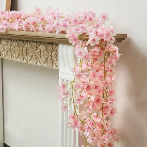 YRIOWMI 10PCS 59FT Artificial Silk Cherry Blossom Garland, Hanging Sakura Flower Vines for Wedding Party Home Arch Office Sakura Decor (Light Pink) - Image 4