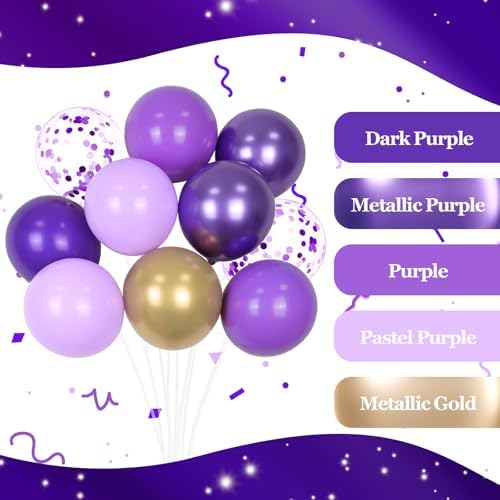 60pcs 12inch Purple and Gold Balloons with Metallic Gold Confetti Balloons - Image 4