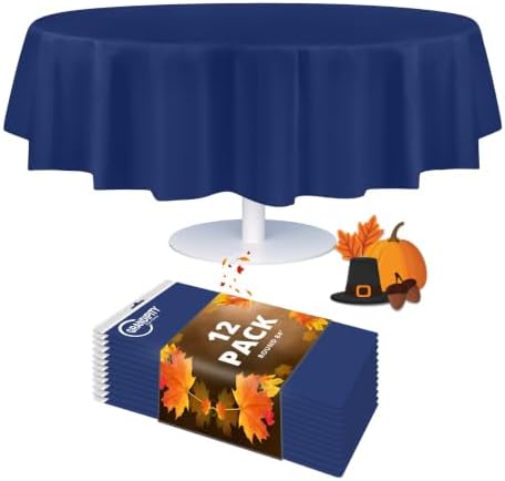 Grandipity Plastic Table Cloth Disposable 12 Pack 84" Round Navy by Grandipity