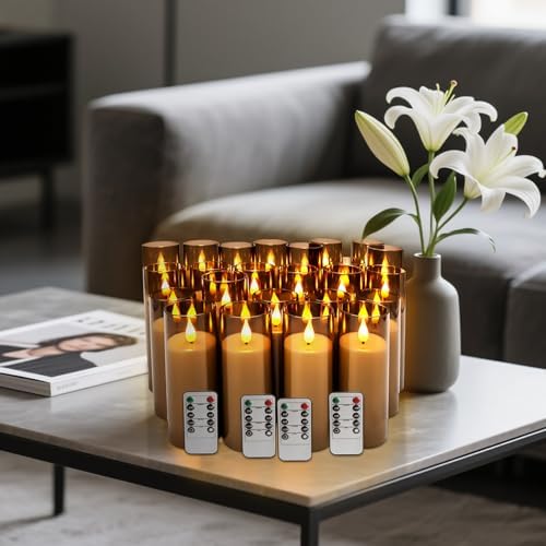 24 Pack LED Gray Flameless Candles with Remote, 3D Flickering Battery Operated Candles in Glass Holders, Safe for Weddings, Parties, Home and Outdoor Decor. - Image 4