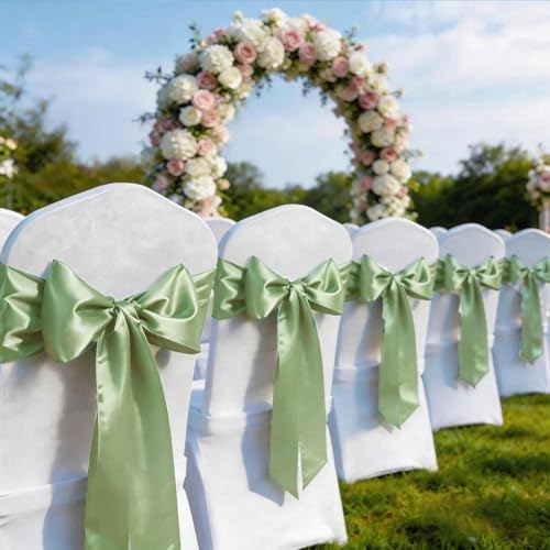 50 Pack Sage Green Satin Chair Sashes, Green Chair Bands for Wedding, Sage Chair Bows Chairs Ties for Party Ceremony Event Decor (7x108 inch) - Image 2