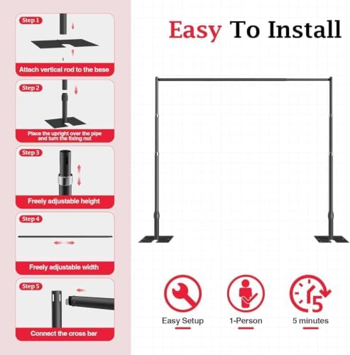 EMART 12x10ft Heavy Duty Backdrop Stand Frame with Adjustable Pipe，Black - Image 6