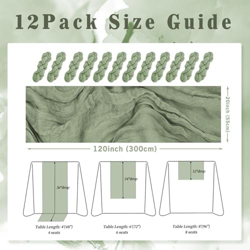 12 Pack Sage Green Cheesecloth Table Runner 10FT Rustic Gauze Fabric Cheese Cloth Table Runner for Wedding Bridal Baby Shower Table Decor 20 x 120 Inch Long Boho Sheer Birthday Party Table Decorations - Image 2