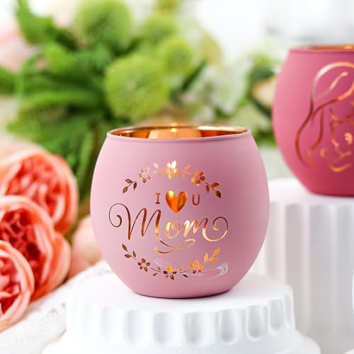 Birthday Gifts for Mom, Delicate Mother Gifts from Daughter Son, Engraved Glass ealight Votive Candle Holder Pink, Mothers Day Christmas Birthday Gifts for Mom, Ideas 6PCS - Image 4