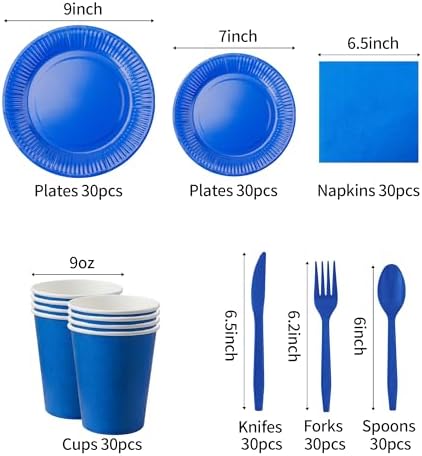 210pcs Blue Plates And Napkins Party Supplies -Plastic Silverware, Paper Cups And Plates.Napkinsdisposable Party Cutlery Set Serves 30 - Image 2