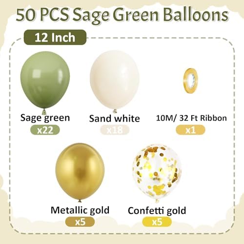 Green Gold Balloons, 50 Pcs Baby Shower Balloons for Jungle Safari Party - Image 2