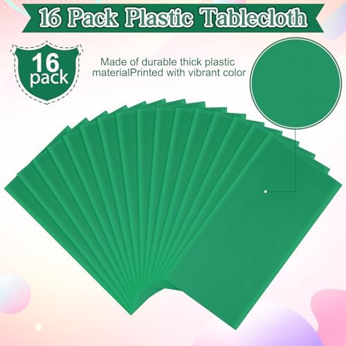 16 Pack Green Plastic Tablecloth for Rectangle Tables, Premium Decorative Green Disposable Table Cloths for Parties, Rectangle Party Table Cover for Birthday Anniversary Graduation Picnic, 54x108 Inch - Image 4