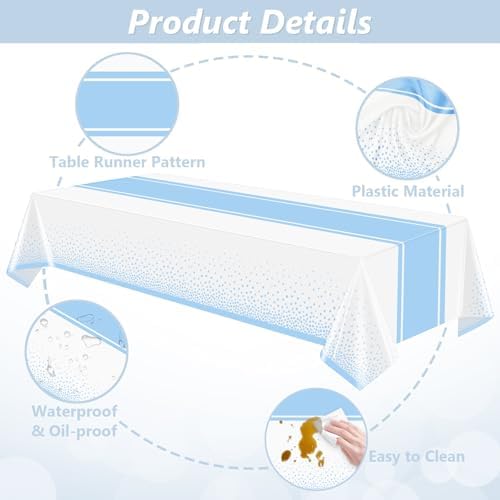 LANLISA White and Blue Tablecloth Party Decorations 6 Pack, Disposable Plastic Table Cloths for Baby Shower Birthday Wedding Party Decor - Image 5