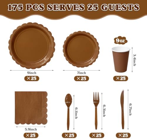 Vyntra 175 Pcs Brown Paper Plates and Napkins Party Supplies - Image 2