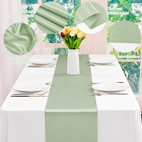 12 Pack Sage Green Satin Table Runner 12 x 108 Inch Long Premium Table Runners for Wedding Party Events Decoration，Birthday Parties, Banquets Decorations, Graduations, Engagements - Image 4