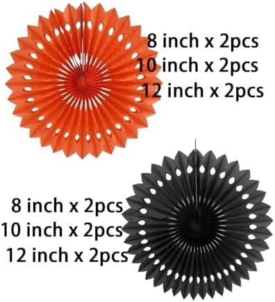 CC wonderland zone 12PCS Black and Orange Paper Fans Party Decorations,Hanging Ceiling Honeycomb Round Tissue Paper Fans for Halloween Party Decorations - Image 3