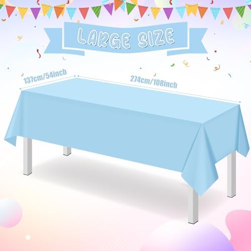 16 Pack Light Blue Plastic Tablecloth for Rectangle Tables, Premium Decorative Baby Blue Disposable Table Cloths for Parties, Rectangle Party Table Cover for Birthday Wedding Baby Shower, 54x108 Inch - Image 2