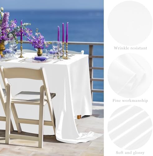 TURSTIN 4 Pack White Satin Tablecloth 102 x 58 Inch Overlay Table Cover - Image 3