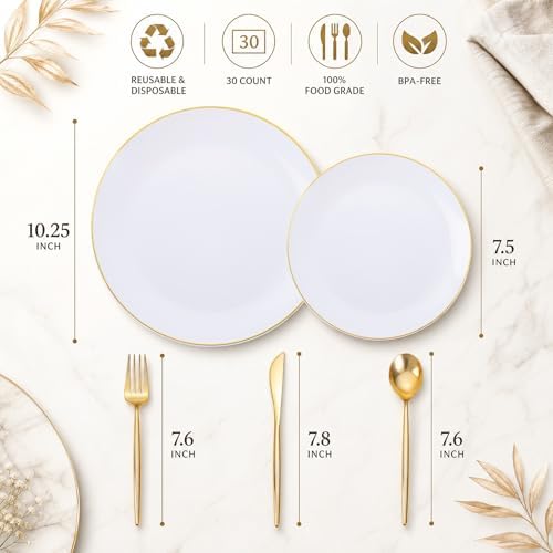 I00000 150 Gold Plastic Plates, White and Gold Disposable Plates for Party - Image 3