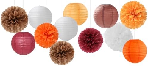 Brown Burgundy-Orange Party-Decorations Paper-Flowers Lanterns - 15PCS Fall Boho Tissue Pom Poms Streamers,Baby Bridal Shower Rustic Wedding Neutral Birthday Coffee Halloween ThanksgivingDecor Hugfond - Image 7