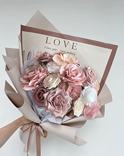 FACINOC Roses Artificial Flowers Pink Bouquet Dusty Fake Flower Box Set - Image 6