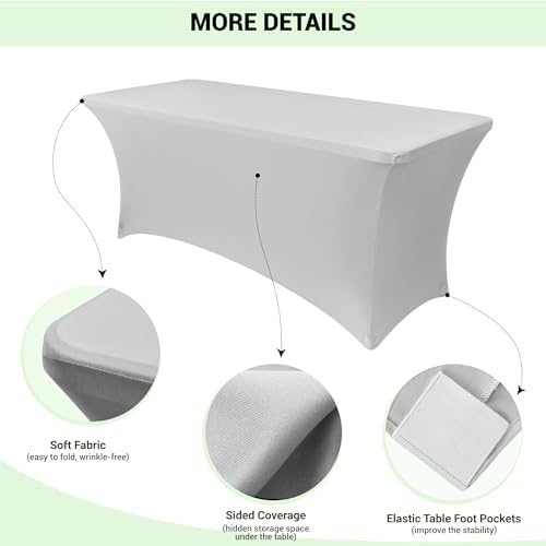 Obstal 6ft Stretch Spandex Table Cover for Folding Tables, 2 Pack, Silver - Image 3