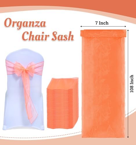 Pack of 50 Organza Chair Sashes for Wedding & Event Décor – Light Orange - Image 3