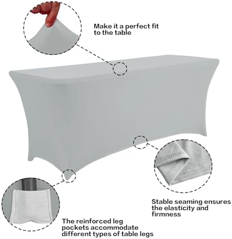 IVAPUPU 2 Pack 4FT Table Cloth for Rectangular Spandex Grey Table Cover - Image 2