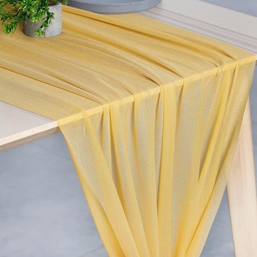 Pack of 10 Chiffon Table Runners 29 x 120 Inch, 14FT Long - Gold - Image 2