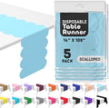 Light Blue Scallop Table Runner, Disposable Plastic, 5 Pack, 14x108in by Swanoo