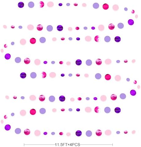 Pink and Purple Party Decorations Circle Dots Garland Hot Pink Lavender Hanging Polka Dot Streamer for Birthday Bridal Shower Wedding Bachelorette Anniversary Party Supplies - Image 2