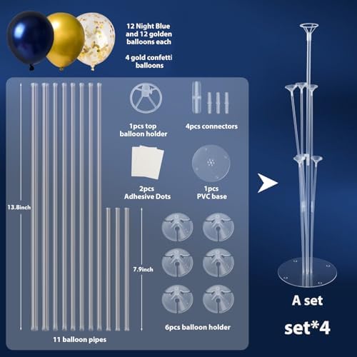 Voircoloria Balloon Stand Kit for Party Decorations, 4 Sets, Navy and Gold - Image 2