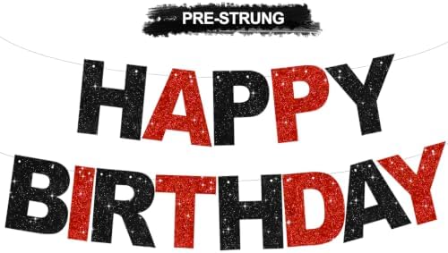 BEISHIDA Pre-Strung Black Red Happy Birthday Banner Party Sign Decoration by Beishida