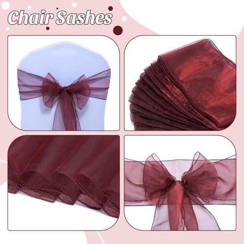 MDS Pack of 200 Organza Chair Sashes for Wedding & Event Décor – Burgundy - Image 4