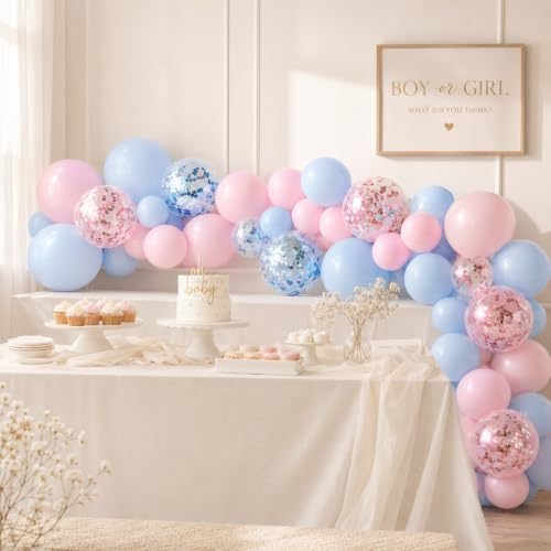 Pink and Blue Balloons Set, 35 Pack Pastel Pale Blue Pink Confetti Latex Balloons, 12 Inch Light Blue Pink Balloon Kit for Boy or Girl Gender Reveal Party Birthday Baby Bridal Shower Party Decorations - Image 6