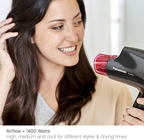 Panasonic nanoe Compact Hair Dryer for Healthy-Looking Hair, 1400W Portable, Folding Handling and Quickdry Nozzle for Fast Drying – EH-NA27-K (Black/Pink) - Image 6