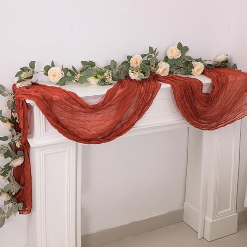 Fall Table Runner Terracotta Cheesecloth Sheer Gauze Boho Decor 10ft - Image 6